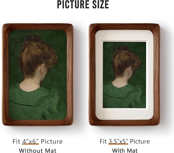 Natural Walnut Wood Picture Frame,Picture 3.5x5 with Mat or 4x6 Without Mat,Standing Desk Photo Frame 4 by 6,Plexiglass,Tabletop or Wall Display