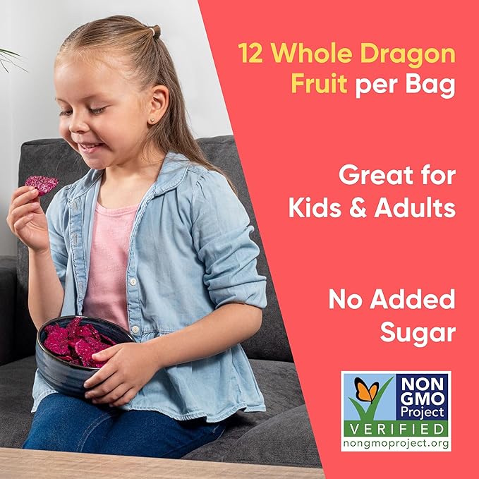 Yammy Dried Dragon Fruit Chips for Drinks Refreshers Like Freeze Dried Dragonfruit Pieces, Dry 1 Ingredient Healthy Snack for Kids Adults, 2g Protein, 4g Fiber, Gluten Free Vegan, 5.6oz Value Size
