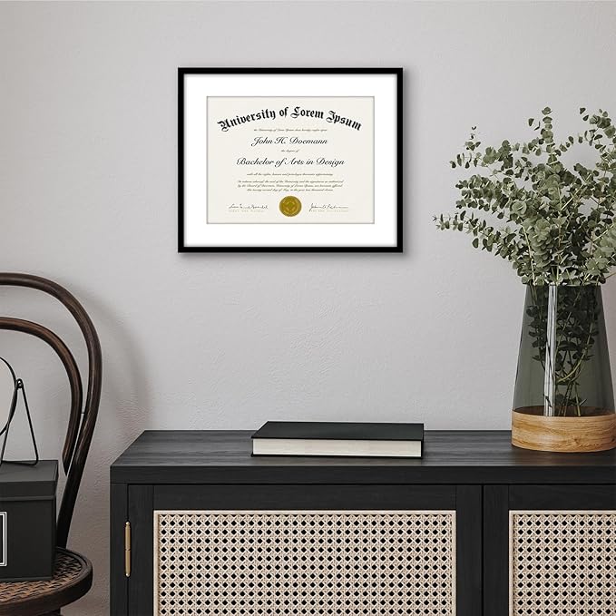 Americanflat 11.5x14 Diploma Frame with Shatter-Resistant Glass - Use as 8.5x11 Frame with Mat or Display 11.5x14 Document Without Mat - Legacy Collection - Certificate Frames for Wall - Black