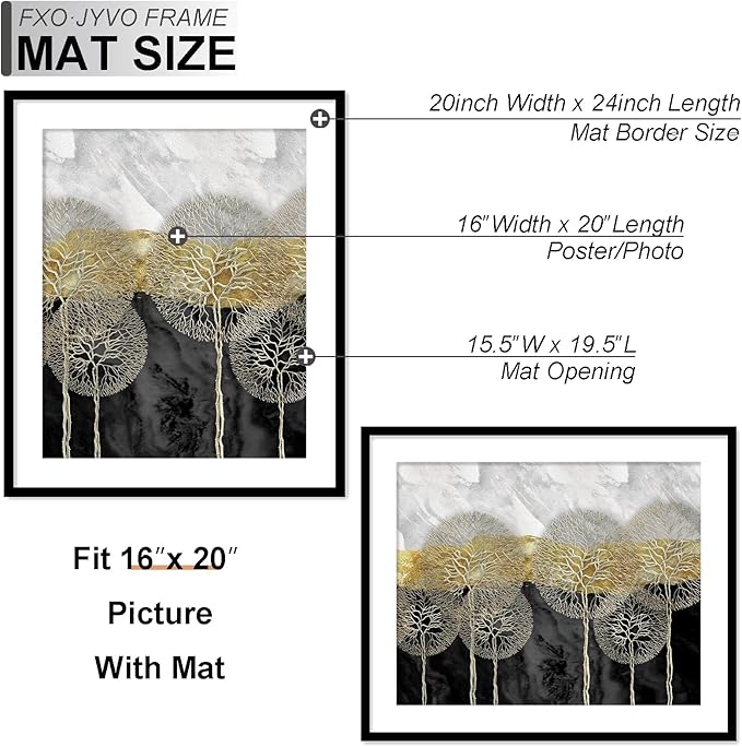 20x24 Picture Frame Set of 6, Display Poster 16x20 with Mat or 20 x 24 Without Mat, Light Weight and High Transparent 20 by 24 Frame for Wall - 6 Pack/Black/20 x24
