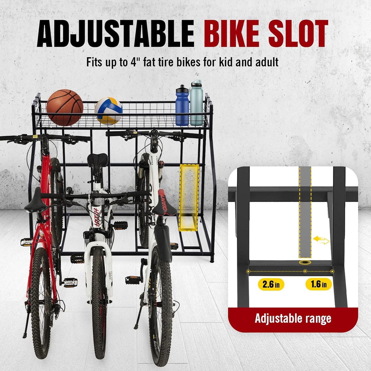 HEALTH LINE PRODUCT 4 Bike Stand, Indoor Bike Storage, Bicycle Rack for Garage - Metal Stability Floor Bicycle Station for Parking Mountain/Road/Hybrid/Fat Tire & Scooters Bike Rack for Garage