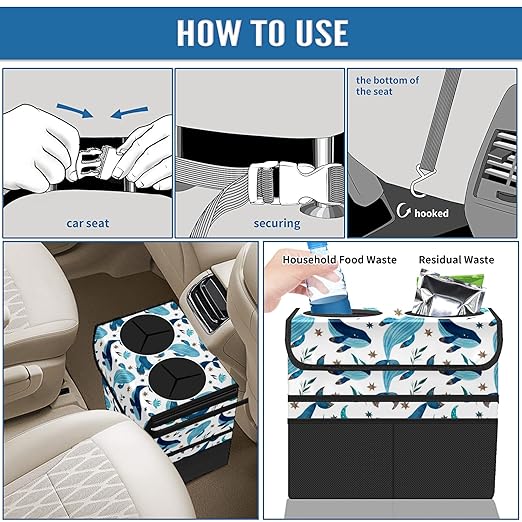 Car Trash Can Vintage Blue Whale Stars Large Storage Garbage Can with Lid Hanging for Back Seat Leakproof Automotive Vehicle Trash Bin