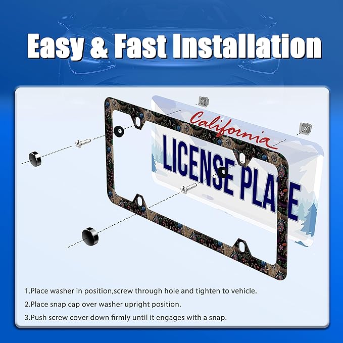Cow Skull License Plate Frame License Plate Stainless Steel Auto Parts Funny License Plate Decorative with Screws Size 12.3" x 6.3" for Men Women