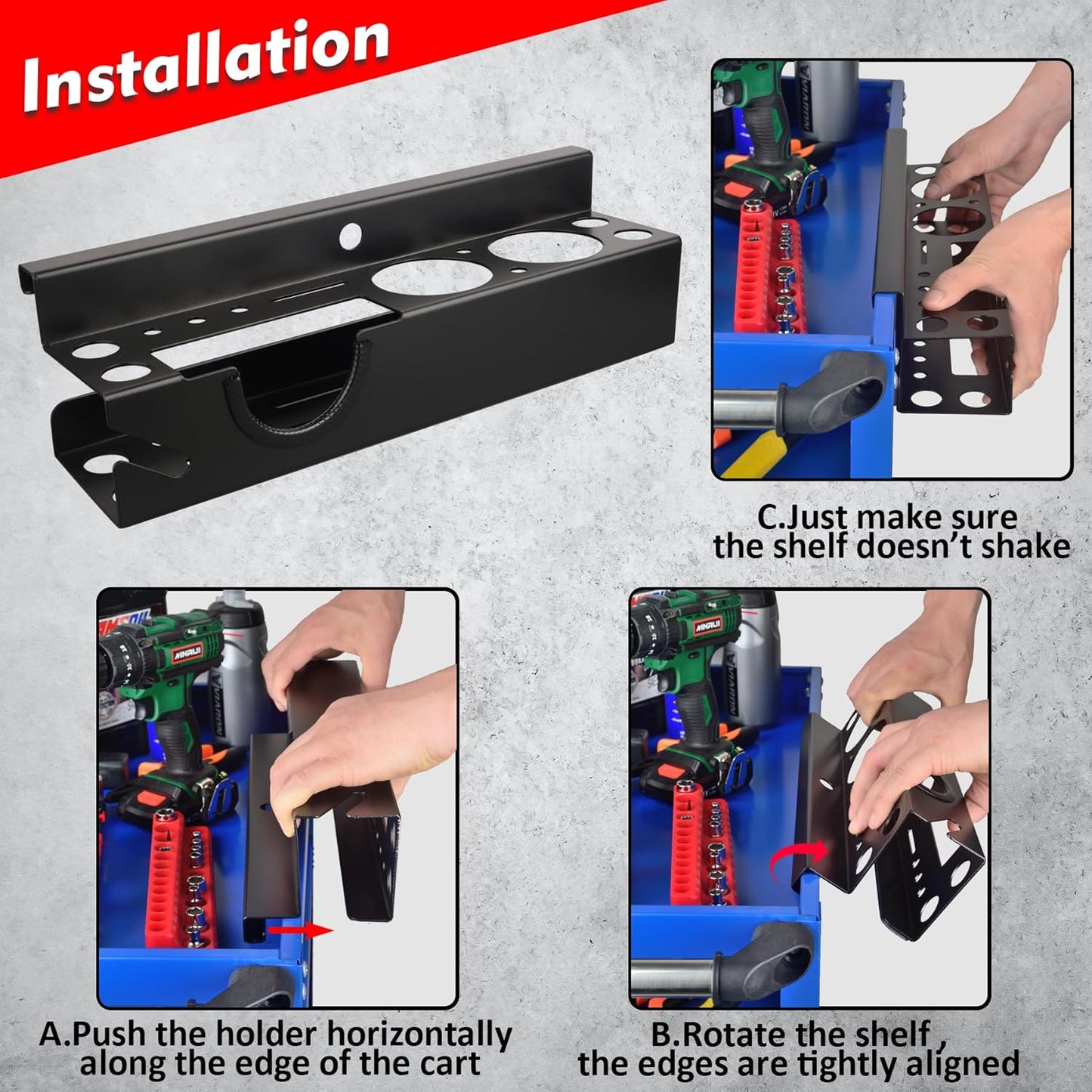 MUTUACTOR Power Tool Organizer,Heavy Duty Drill Driver Angle Grinder Holder,Quick Access Impact Drill Holder Tool Rack Utility for Rolling Tools Chest Utility Storage Carts