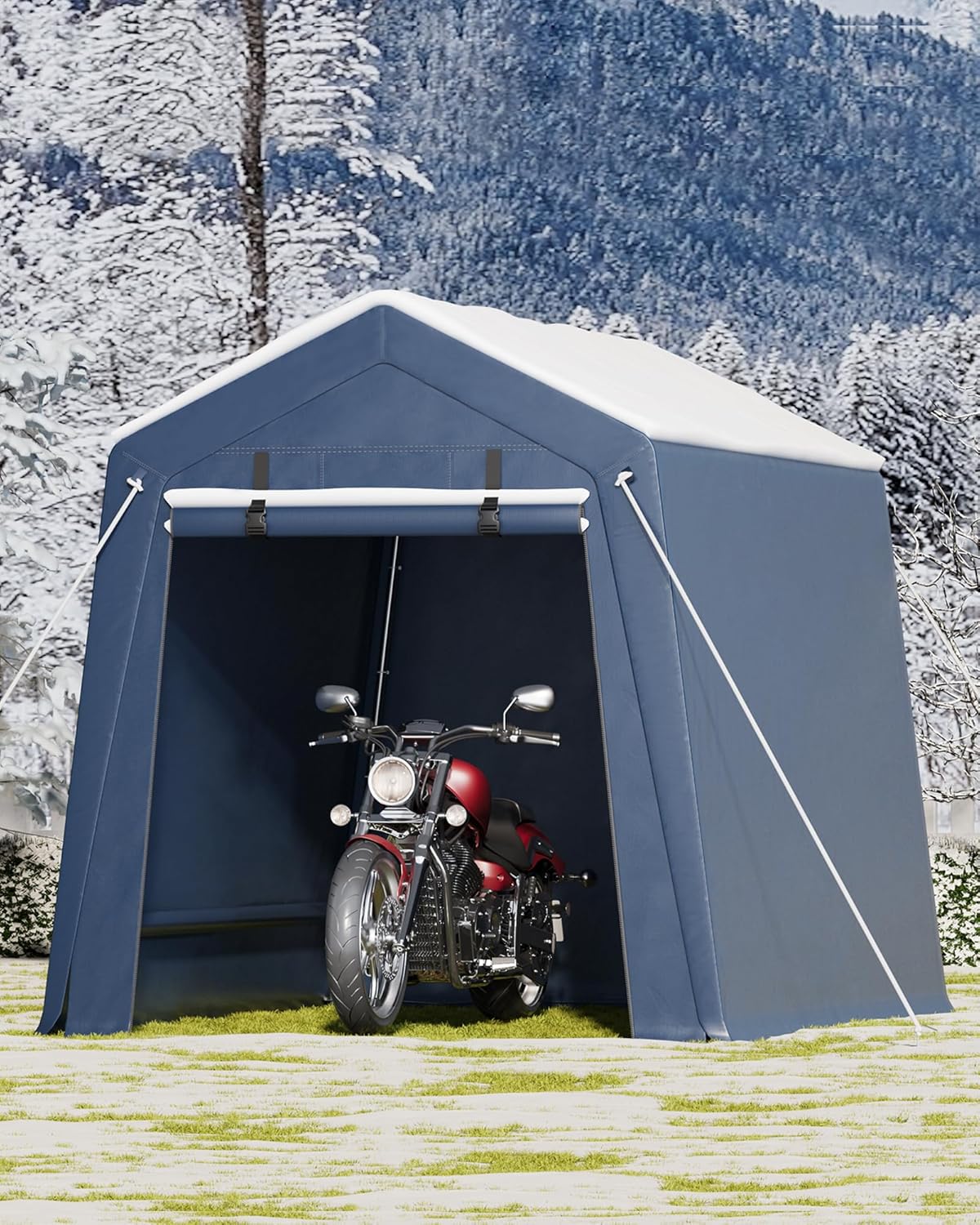 6x8 FT Motorcycle Shed, Durable Outdoor Motorcycle Storage Tent with Roll-Up Ventilated Zipper Door and Windows, Outdoor Garage Canopy for Motorcycle, Bike