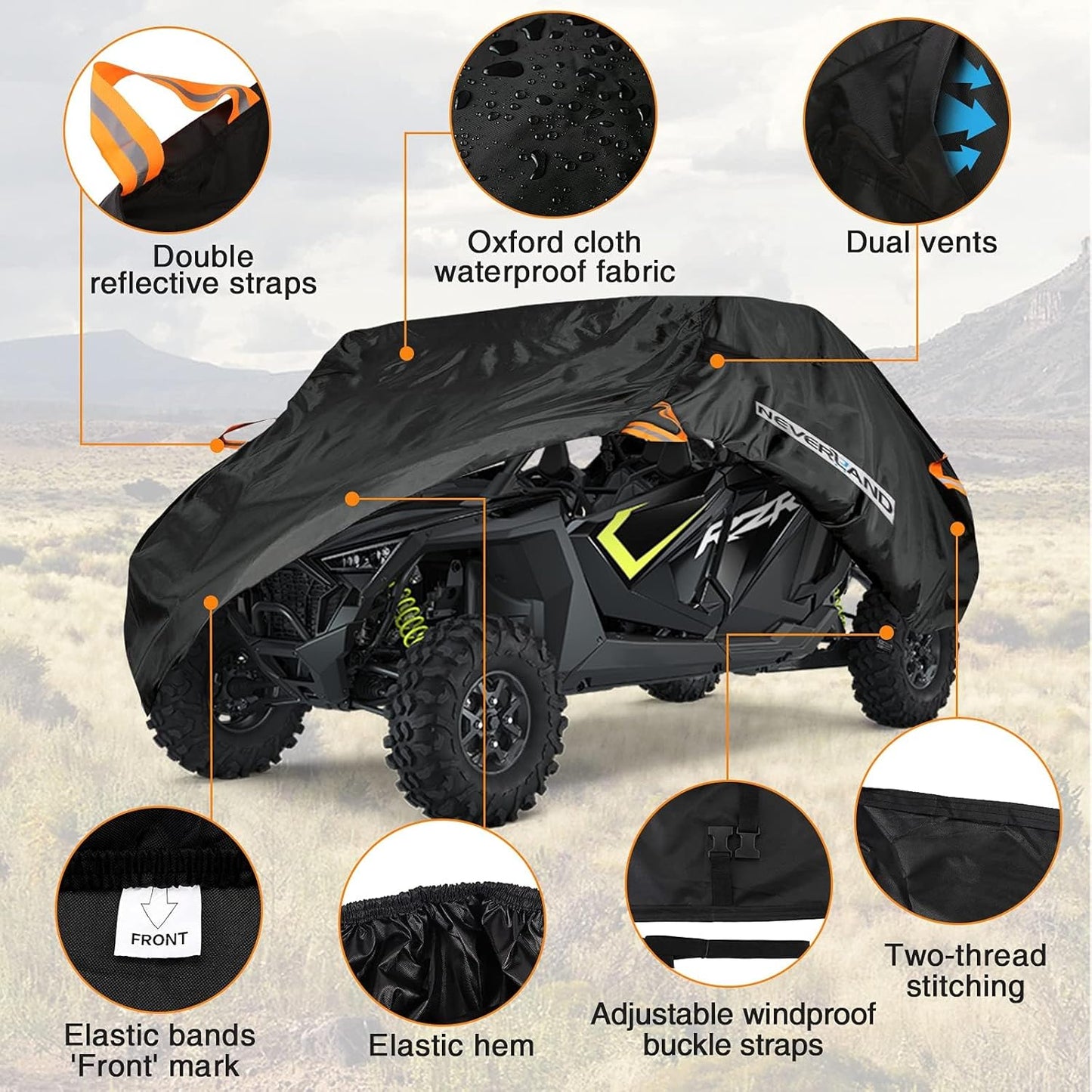 NEVERLAND UTV Cover 4-6 Passenger - All-Weather Protection Side by Side Cover, Compatible with Polaris RZR General Honda Suzuki Yamaha SxS Arctic Cat John Deere Kymco Bobcat Argo Can Am Maverick X3