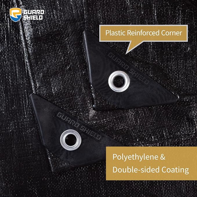 GUARD SHIELD Tarps Heavy Duty Waterproof 12x24 Feet Black Poly Tarp Cover Square Outdoor Thick UV Resistant Tarpaulin with Grommets 10mil