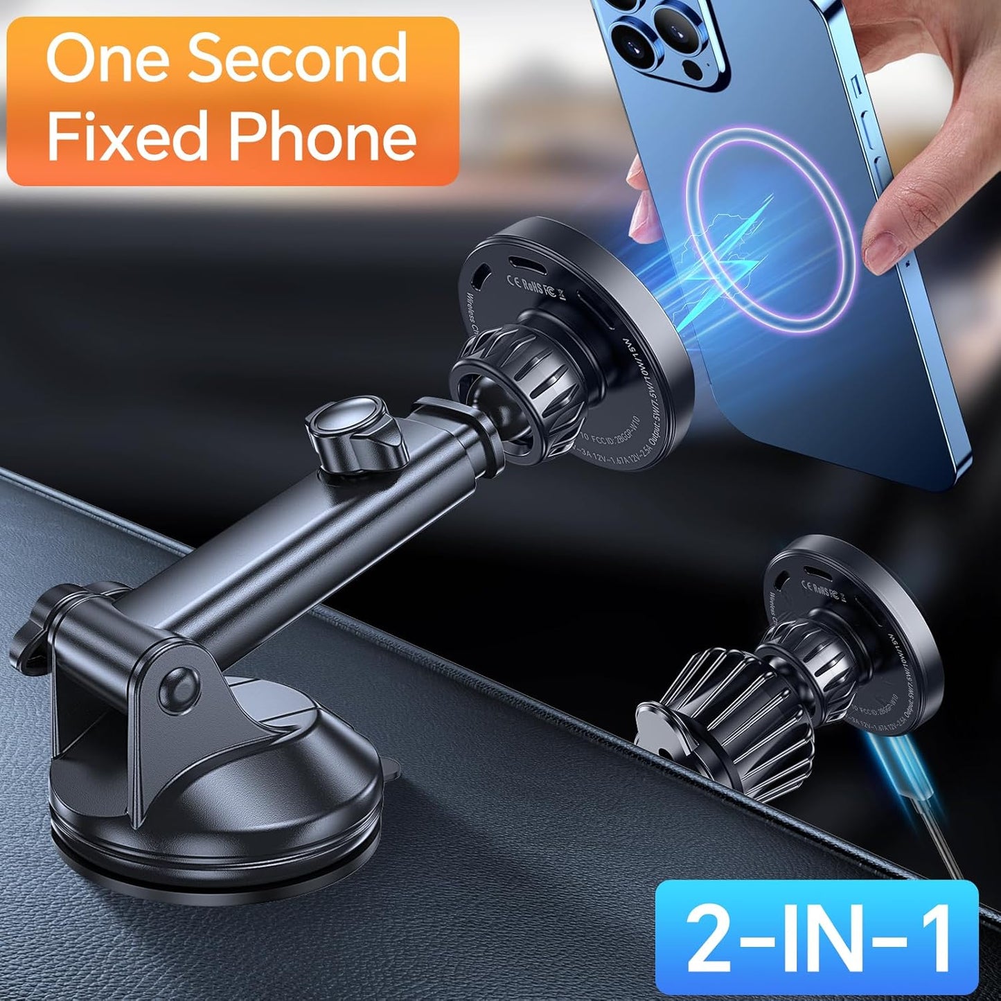 Coolpow for MagSafe Car Mount Charger【Ultra Magnet】Magnetic Phone Holders for Your Car Charger【Windshield+Vent+Dash】Magnetic Wireless Car Phone Holder Charger Car Mount for iPhone 16 Pro Max 15 14 13