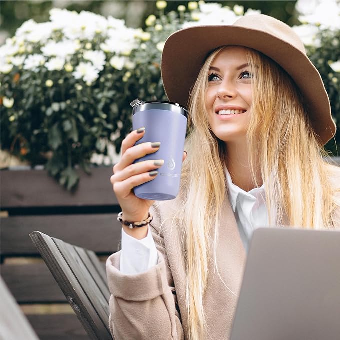 Ideus 20 oz Tumbler, Travel Coffee Mug with Splash Proof Sliding Lid, Double Wall Stainless Steel Vacuum Insulated Coffee Mug for Home and Office, Keep Beverages Hot or Cold, Lavender Purple