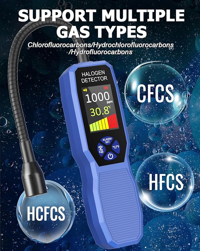 THIKPO Automotive Freon Leak Detector HVAC, Professional Refrigerant Leak Detector with LCD Display & LED Light, Car AC Leak Detector Kit for R134a R410A R22 R32 R1234yf - with Audio & Visual Alarm