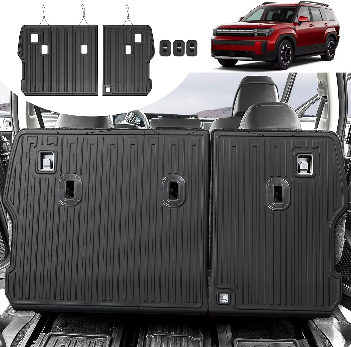 2nd Row Backrest Mat for 2024 2025 Hyundai Santa FE, All Weather TPE Seat Back Covers Durable Kick Mats for 2025 Hyundai Santa Fe Accessories (Fit Hybrid and Fuel)