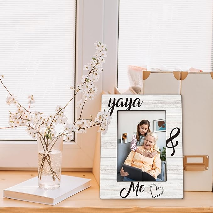 Yaya Gifts Picture Frame 5x7, Grandma Photo Frame, Christmas Mothers Day Birthday Gifts for Yayas from Grandkids Grandchildren, Yaya and Me Wooden Picture Photo Frames for Desk Home Room Decor