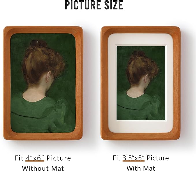 Natural Teak Wood Picture Frame,Picture 3.5x5 with Mat or 4x6 Without Mat,Standing Desk Photo Frame 4 by 6,Plexiglass,Tabletop or Wall Display