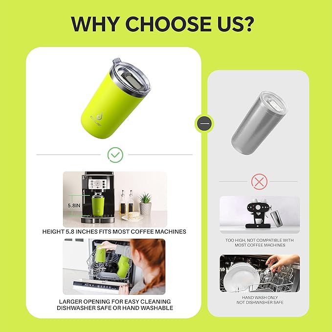 Ideus 20 oz Tumbler, Travel Coffee Mug with Splash Proof Sliding Lid, Double Wall Stainless Steel Vacuum Insulated Coffee Mug for Home and Office, Keep Beverages Hot or Cold, Apple Green