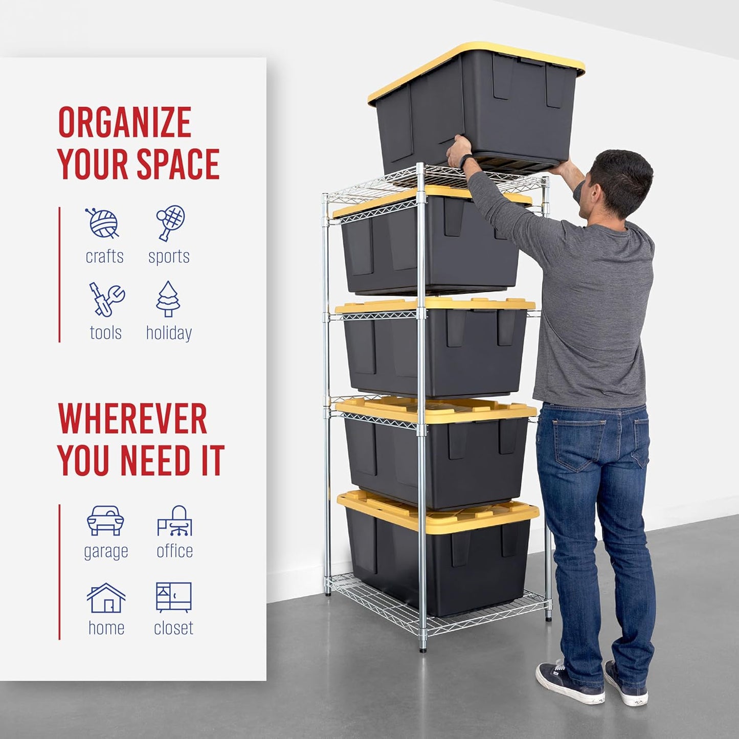 SafeRacks 5-Tier Steel Tote Rack WS-BR27 - Maximize Space, Declutter, NSF Certified, Bin Storage for Garage, Pantry, Kitchen, 31" x 23" x 68" (Silver, 1 Pack)