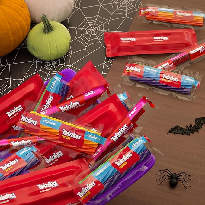 TWIZZLERS Assorted Fruit Flavored Snack Size Chewy, Halloween Candy Bag, 25.3 oz (60 Pieces)