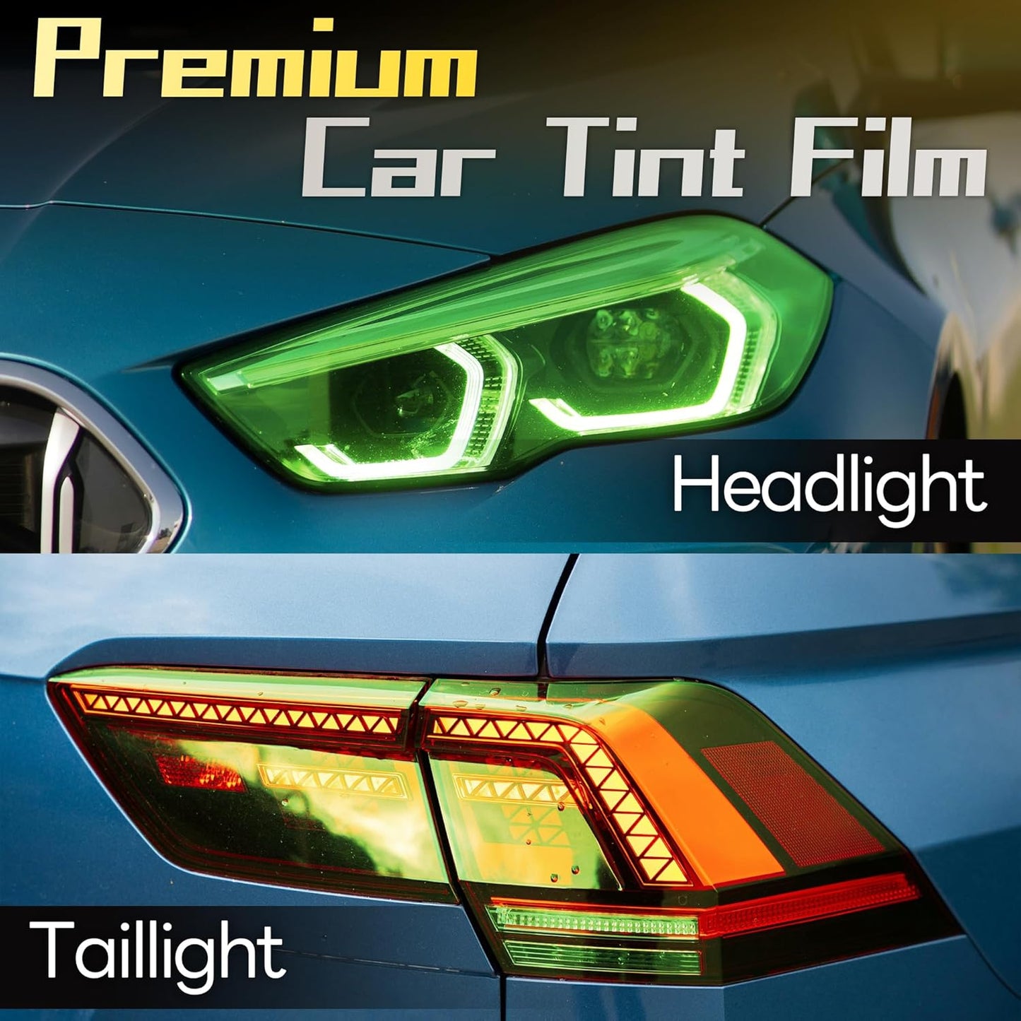 Lypumso 16 x 60 Inches Headlight Taillight Car Tint Vinyl Film, Self Adhesive Fog Lights Sticker Sheet Roll for Car Lights Cover Protection (Green)