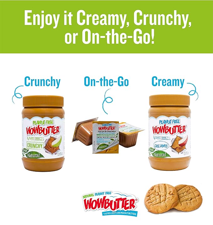 WOWBUTTER - Creamy Peanut & Tree Nut Free Spread - 100 Cups - 1.12oz each - Made With Whole Toasted Soy - All Natural Ingredients - Safe for School - Vegan Plant Protein Food - Gluten Free & Non-GMO