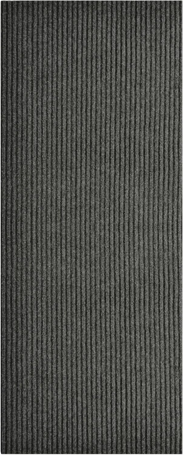 iCustomRug Spartan Weather Warrior Indoor/Outdoor Utility Ribbed Carpet Runner with Non-Slip Thermoplastic Rubber Backing, 3ft X 56ft in Charcoal