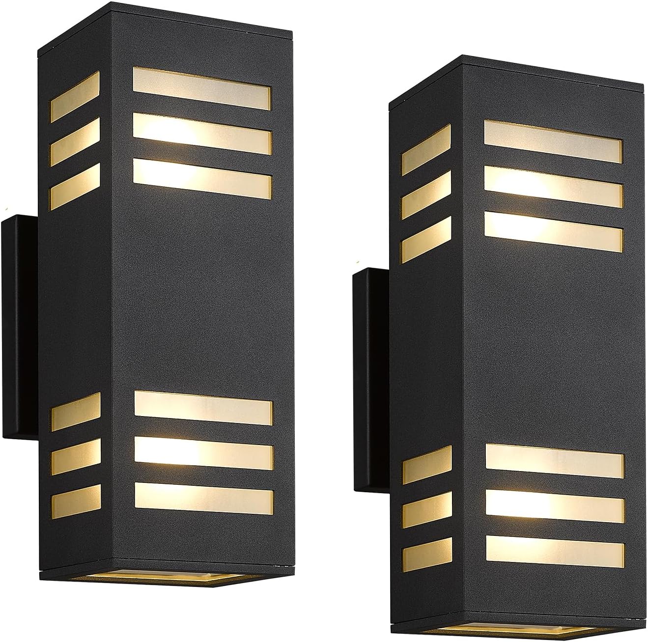 harriet Porch Lights Outdoor Modern - IP64 Waterproof Aluminum and Tempered Glass Cover, 13" Rectangular Up/Down Wall Sconce for Porch, Garage & Patio, Exterior Lighting, Black, 2 Pack