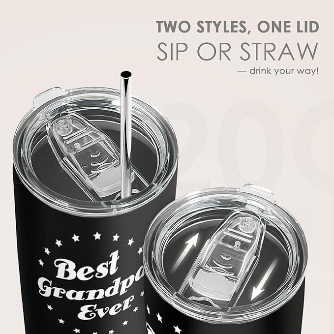 SANDJEST Tumbler Best Grandpa Ever Gift Set for Papa, Grandfather - 20oz Insulated Travel Mug - Great Christmas Father's Day, Birthday, Christmas Gifts (Black - Grandpa)