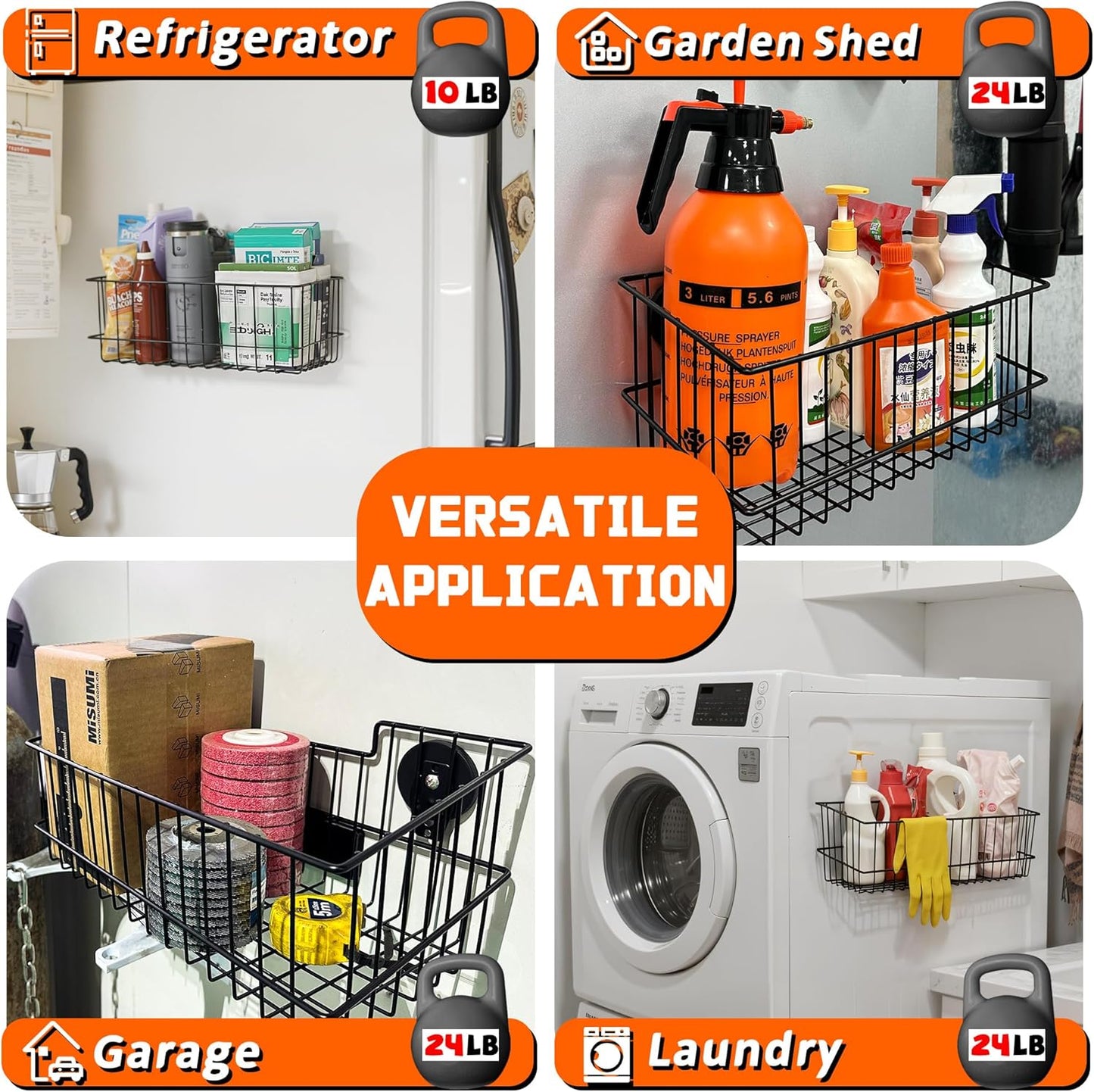 ULIBERMAGNET Magnetic Baskets, Large Capacity Metal Wire Mesh Basket Holder Organizer for Sundry Tool Storage, Magnetic Shelf for Garage, Laundry, Kitchen, Workshop, Cabinet(2 Pack)