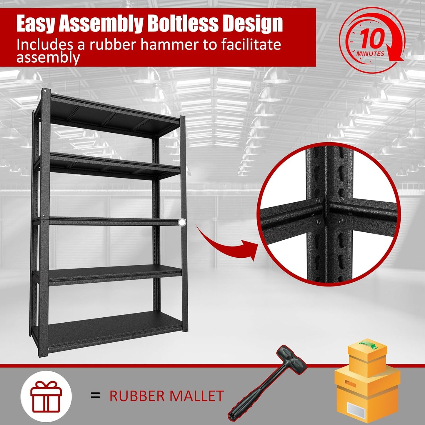 MUPATER 72" H x 48" W x 18" D Metal Storage Shelves, 5 Tier Shelves and Adjustable Shelves, Garage Shelving Unit, Standing Utility Shelf Racks for Garage Warehouse Kitchen