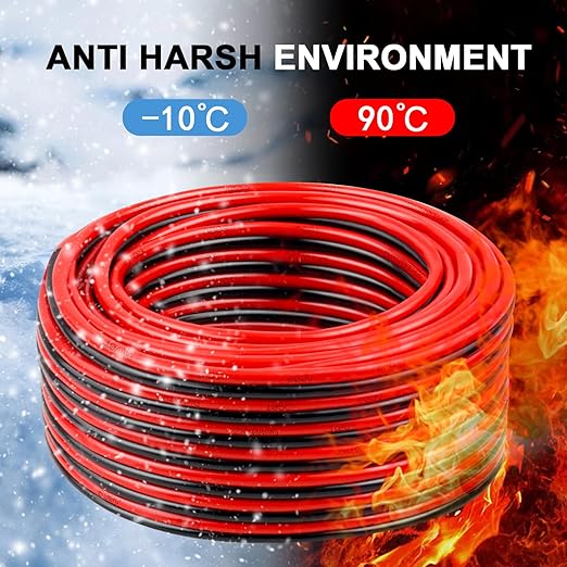 10 Gauge Wire 50 Feet, 10/2 AWG Pure Copper Wire, 10AWG 2 Conductors Red Black Oxygen Free Stranded Low Voltage Wire for Solar Panel, Automotive, Audio Auto, LED Lighting(10 AWG 50FT)