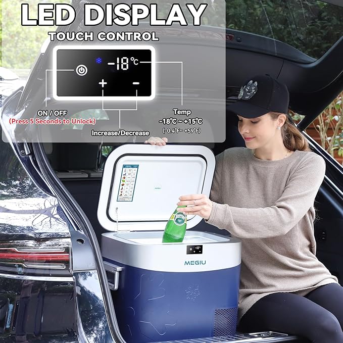 Car Refrigerator Portable Car Fridge 12V Refrigerator 23 Quart (22 Liter) Freezer Compressor Cooler 12V/24V DC 110～240 V AC for Outdoor Camping Travel Home Use -18℃~+15℃ (Blue)