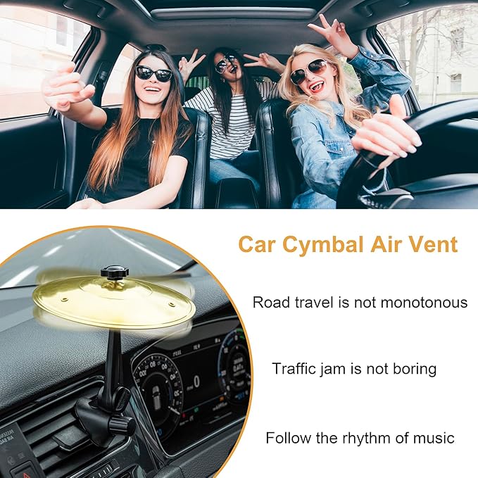 Mini Car Drum Cymbal For Car Air Vent (Gold) – Crash Cymbal Dashboard Ornament Accessory for Musicians, Drummers, Music Lovers – Funny Auto Interior Gift for Men Women Teens (2PCS Gold)