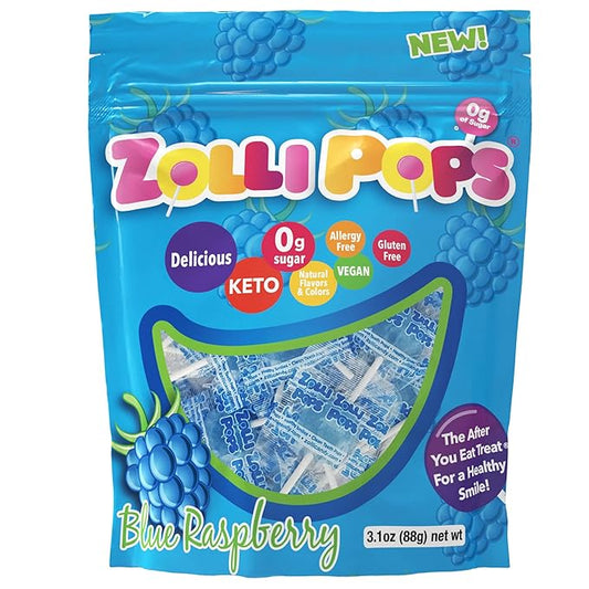 Zollipops Ball Popz Blue Raspberry - Sugar-Free, Allergy-Free, Vegan, KETO, and Diabetic Friendly Lollipops for Guilt-Free Sweet Indulgence