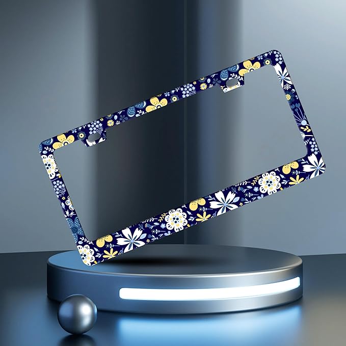2 Pcs Colorful Flowers License Plate Frame Floral License Plate Holder Personalise Stainless Steel Funny Design Compatible with Standard License Plate Frames for USA and Canada 6 X 12 Inch with Screws