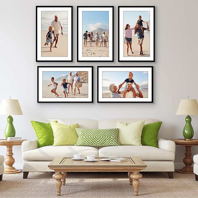 Americanflat 18x28 Picture Frame with Polished Plexiglass - Set of 5 - Use as 14x24 Frame with Mat or Display 18x28 Photo Without Mat - Galleria Collection - Picture Frames for Wall Display - Black