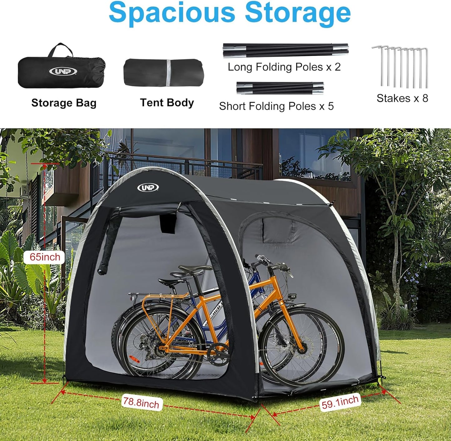 UNP Bike Storage Shed Tent, Portable Outdoor Bike Storage Tent with 210D Oxford Thick PU4000 Waterproof for 1/2/3/4 Bikes, Bike Covers Storage Shed Tent for Bicycles, Lawn Mower, Garden Tools