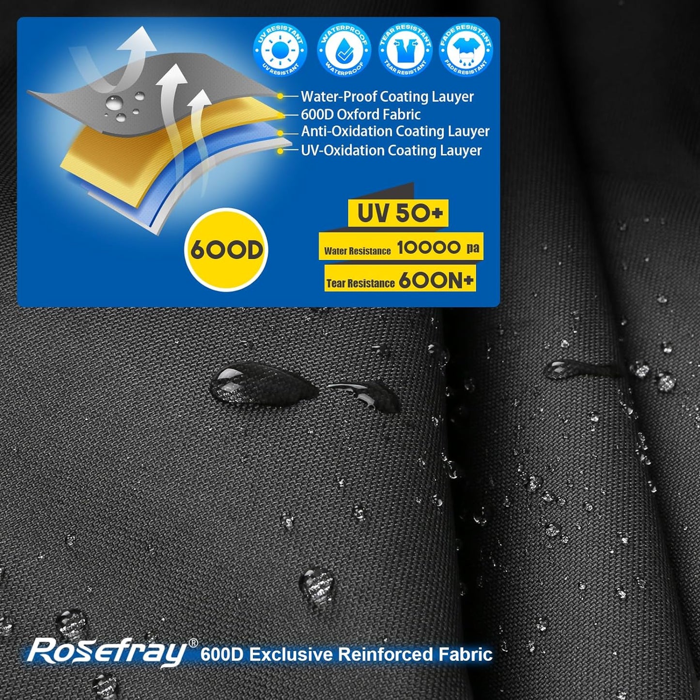 Rosefray Motorcycle Cover with Side+Top Box Heavy Duty 600D Waterproof for Touring Models Harley Davidson Ultra Limited,Road Glide Limited, Gold Wing,Road Master,Indoor & Outdoor Storage Blue