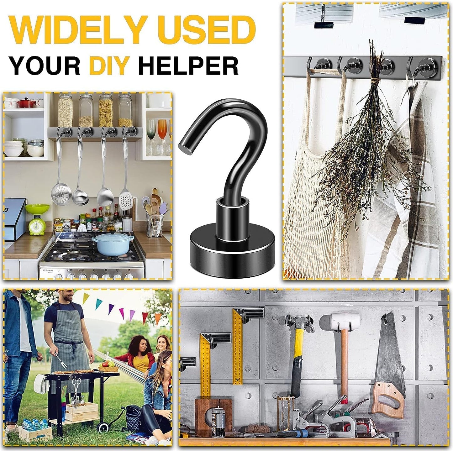 DIYMAG Magnetic Hooks, 30Lbs Strong Heavy Duty Cruise Magnet S-Hooks for Classroom, Fridge, Hanging, Cabins, Grill, Kitchen, Garage, Workplace and Office Etc, (500Pack-Black),Screw in Hook