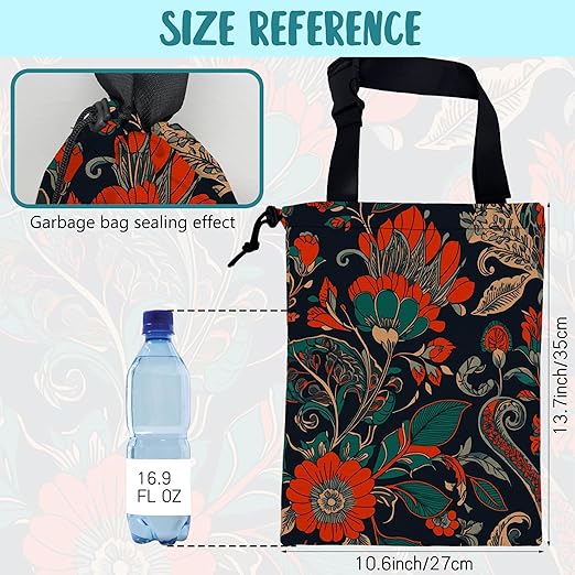 Car Garbage Bag Abstract Red and Green Flowers Hanging Canvas Car Trash Bag Waterproof Drawstring Car Back Seat Organizer for Car Back Front Seat Console with Adjustable Buckle