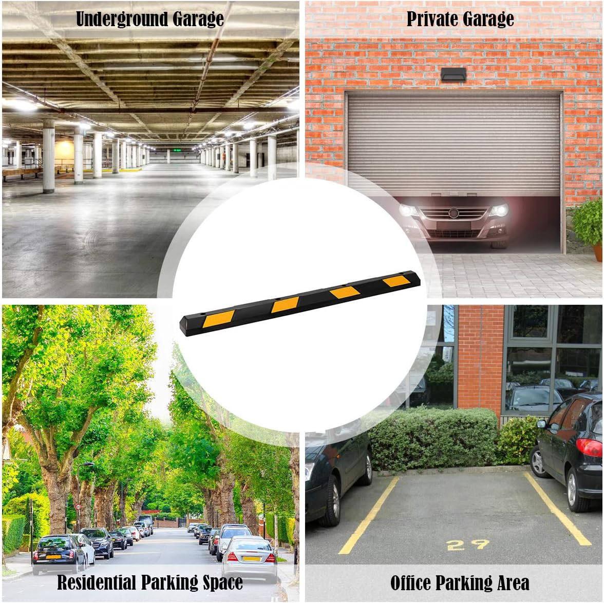 Goplus Parking Block, 72” Rubber Parking Bumpers with 8 High Reflective Yellow Safety Stripes, Heavy Duty Parking Target, Garage Wheel Stoppers Parking Curb for Car, Truck, RV and Trailer