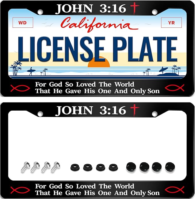 2Pcs John 3:16 Christian Religious License Plate Frame for God So Loved The World for Car Decorative Parts License Plate for Standard Us Canada License Plate Holder 12x6 Inch