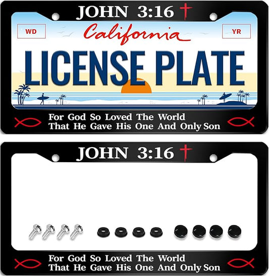 2Pcs John 3:16 Christian Religious License Plate Frame for God So Loved The World for Car Decorative Parts License Plate for Standard Us Canada License Plate Holder 12x6 Inch