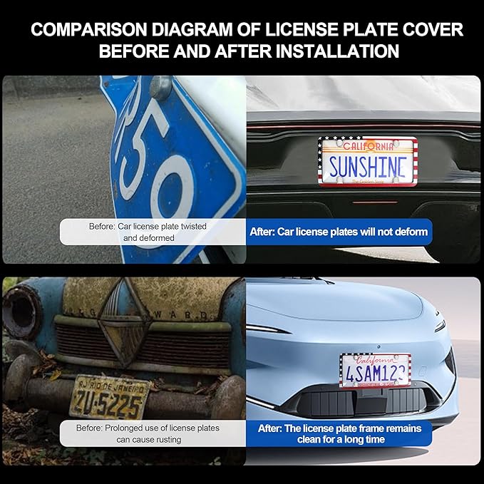 2pcs License Plate Protector Unbreakable License Plate Covers and Frames Set Front and Rear Clear License Plate Cover American Flag License Plate Frames Fits Standard Us Plates with Screws Caps