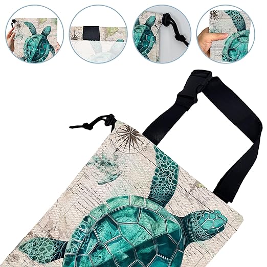 Watercolor Sea Turtle Car Trash Bag,Vintage Map Strap Drawstring Car Garbage Bags,Car Back Seat Organizer with Adjustable Buckle for Car Accessories