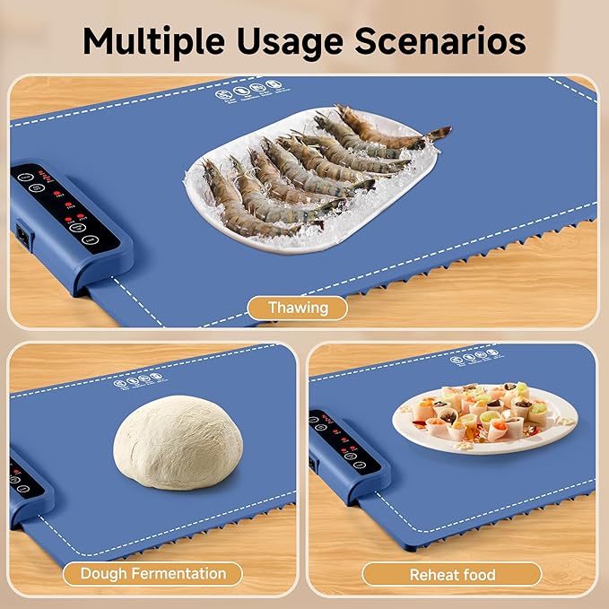 Food Warming Mat- Foldable Warming Mat for Food with Adjustable Temperature Control Time Moders Locking Function Electric Warming Tray for Parties,Home,Travel,Buffet Blue