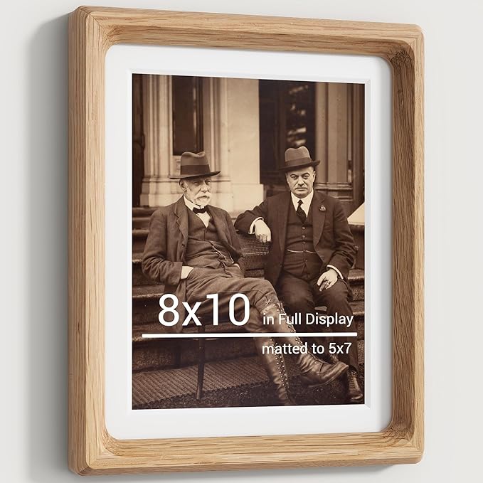 Heimlove 8x10 Picture Frames Natural Oak,Original Wood Hand Make Crafted Photo Frame with Mat to 5x7 Graduation Picture Display,Family Picture,Wedding Picture Tabletop & Wall Decoration