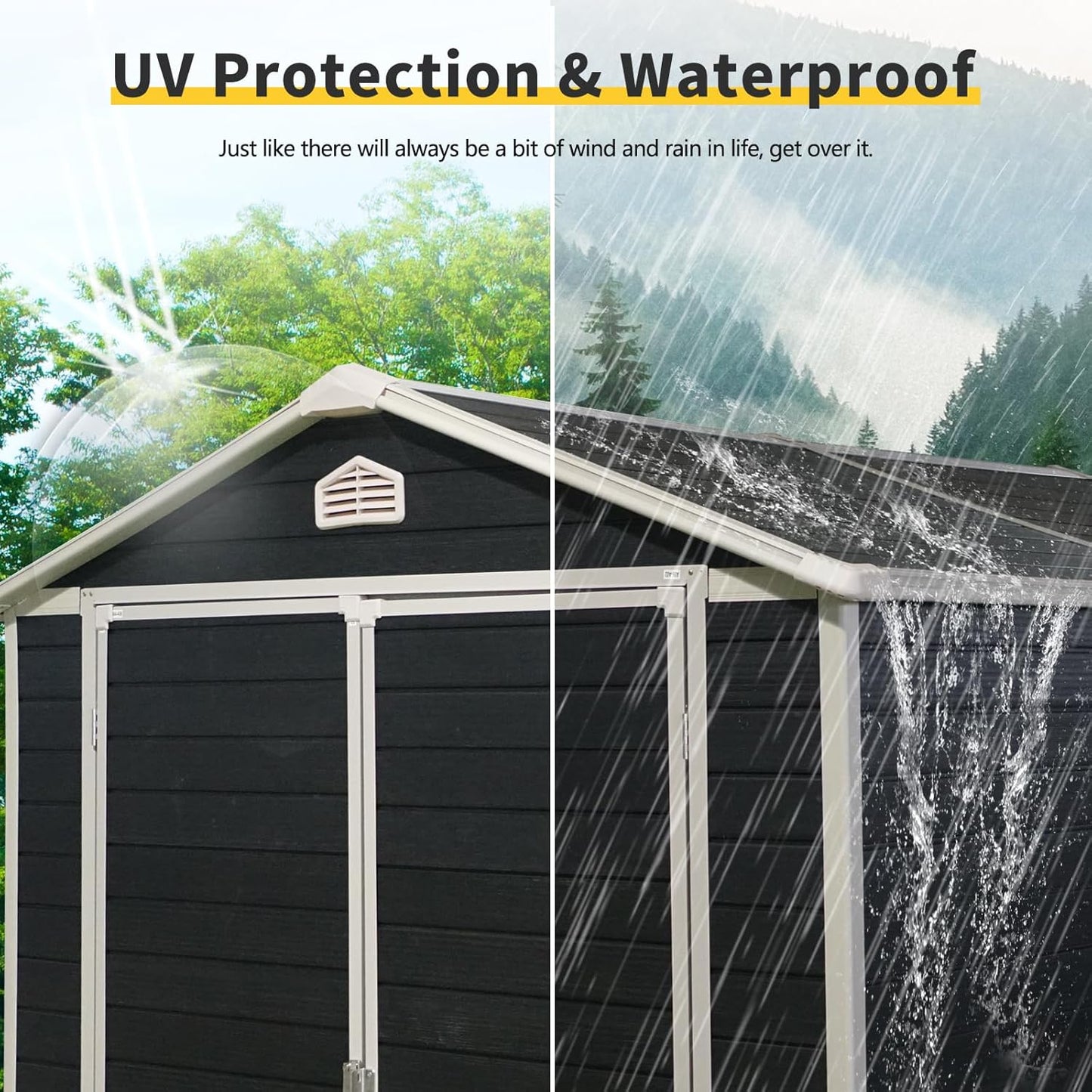 6x8 FT Outdoor Storage Resin Shed with Floor,Waterproof Plastic Garden Bike Shed with Lockable Door, Sloped Roof, Vents & Windows, Easy Assembly Tool Shed for Lawn, Backyard, Patio, Black