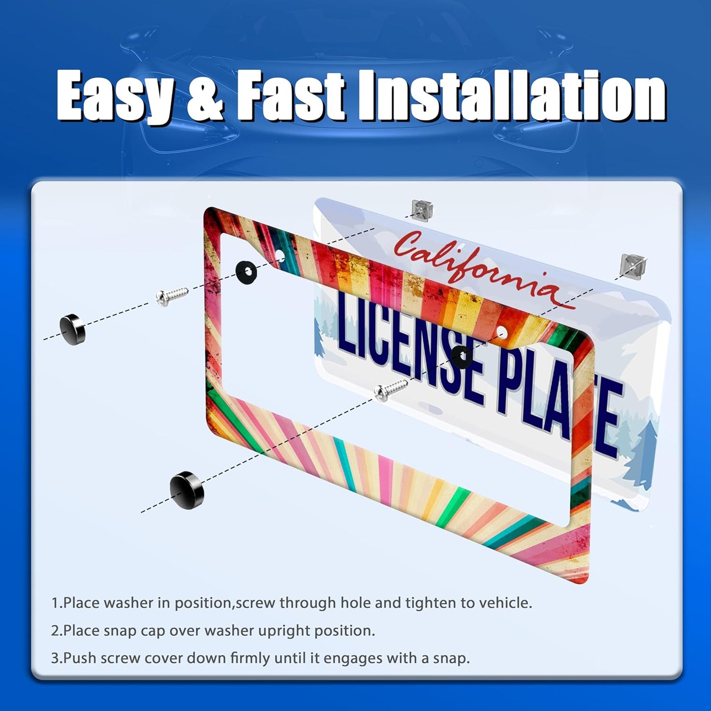 Retro Rainbow License Plate Frame Hippie Rainbow Stripes License Plate Stainless Steel Funny License Plate Holder Colorful Car Accessories Decoration With Screws Fits Standard Vehicles Size 12.3"x6.3"