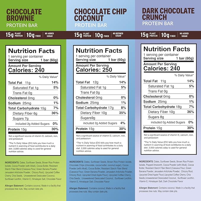 Amrita Nut Free Vegan Protein Bars 6 Flavor Variety Pack ( 12 Count ) | 15g Plant-Based Protein Bar | Peanut-Free, Gluten Free, and Dairy-Free | No Added Sugar, High Fiber, Healthy Snacks for Kids/Adults