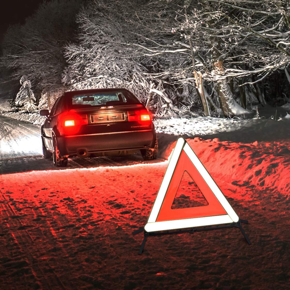 aikko Safety Triangle Kit Road Emergency Warning Reflector Roadside Reflective Early Warning Sign, Foldable 3 Pack of Emergency Car Kit