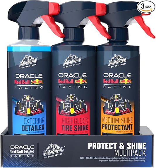 Armor All Podium Series 3-Piece Protect & Shine Car Detailing Kit Developed with Oracle Red Bull Racing, Includes Hybrid Ceramic Exterior Detailer, Tire Shine, and Interior Protectant, 16 fl oz Each