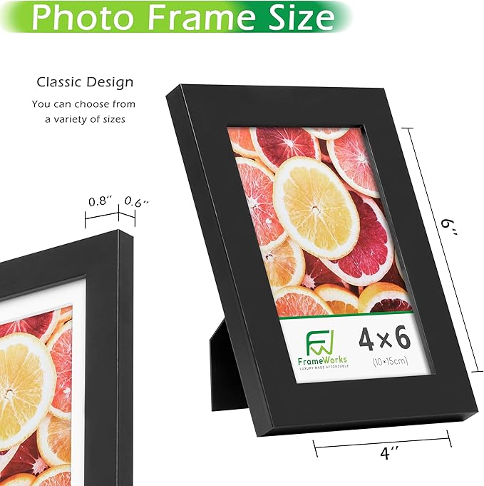 FrameWorks 2-Pack, 4x6 Picture Frame, Black ??Classic Wooden Photo Frame with Tempered Glass, Modern Matte Finish for Prints, Posters, Certificates & Wall Decor ??Gallery-Ready